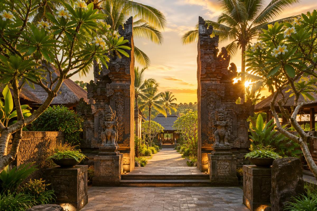 Arrival day in Ubud: a lush tropical luxury property surrounded by palms