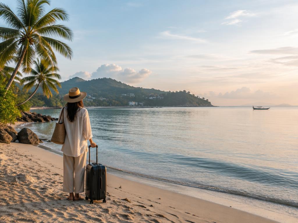 Quiet Phuket coastline at early morning on departure day