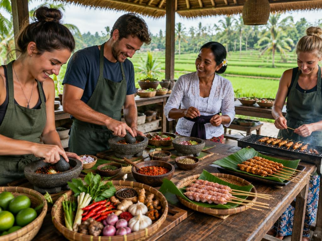 Hands-on Balinese cooking class with fresh spices and open-air kitchen