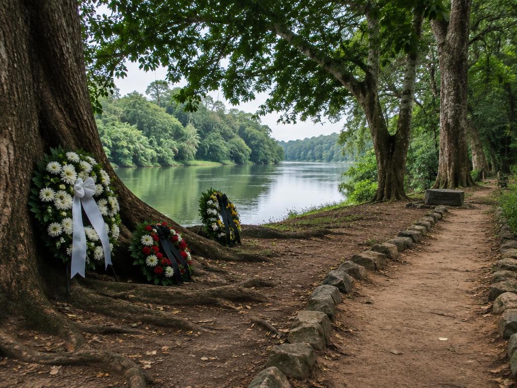 Quiet river and memorial grounds at Assin Manso, Ghana