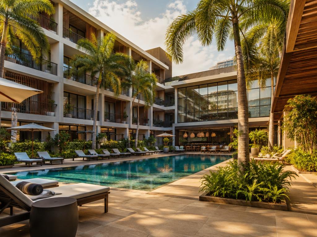 Modern hotel in the heart of Accra, Ghana with a pool terrace