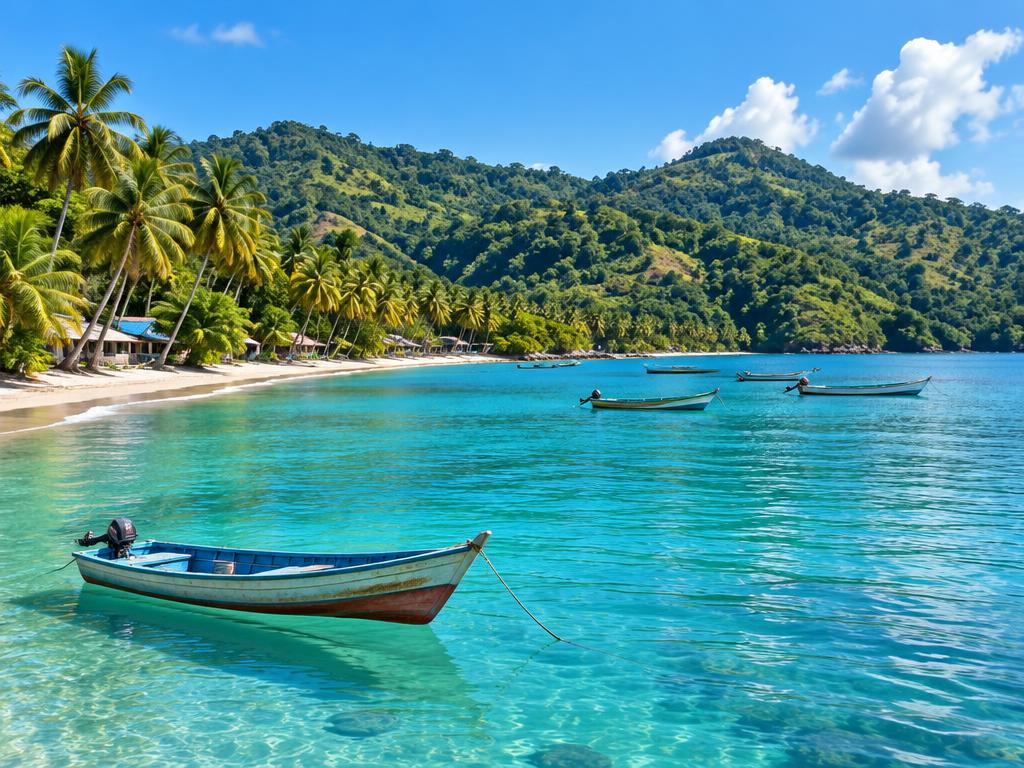 Caribbean coastline of Panama with turquoise water and palms