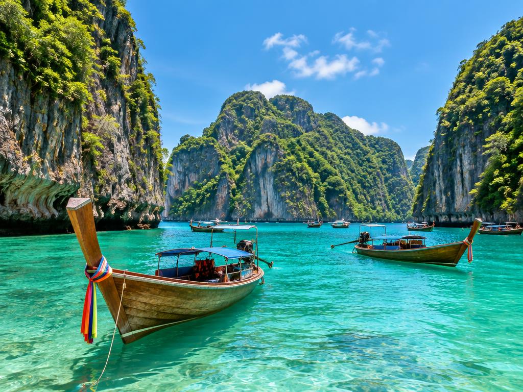 Limestone cliffs and turquoise bay of the Phi Phi Islands, Thailand