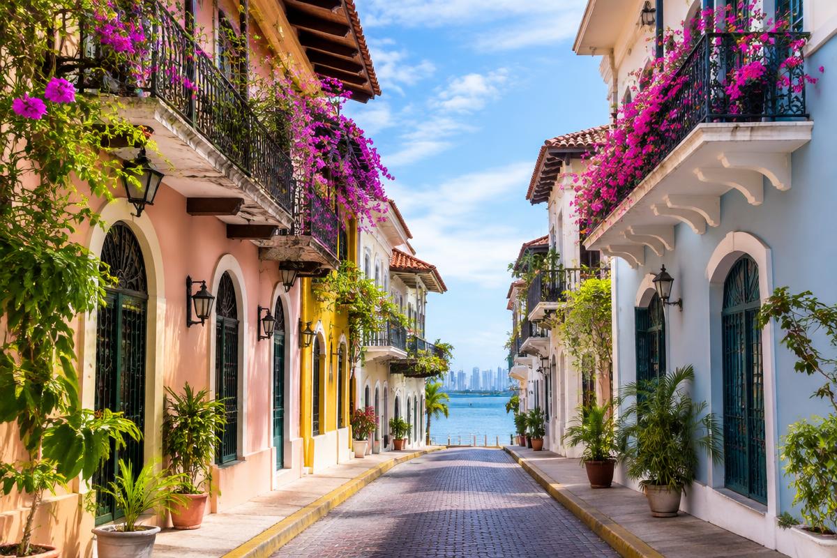 The colorful colonial streets of Casco Viejo in Panama City